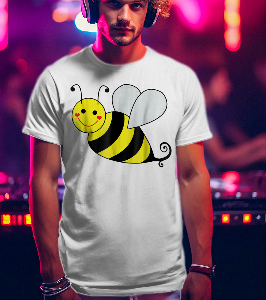 Happy Smiling Cute Bumble Bee With Heart Cheeks T-Shirt