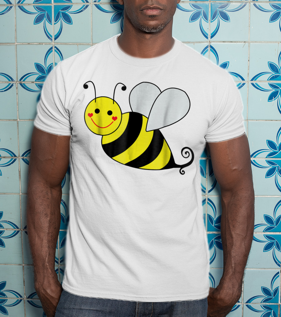Happy Smiling Cute Bumble Bee With Heart Cheeks T-Shirt