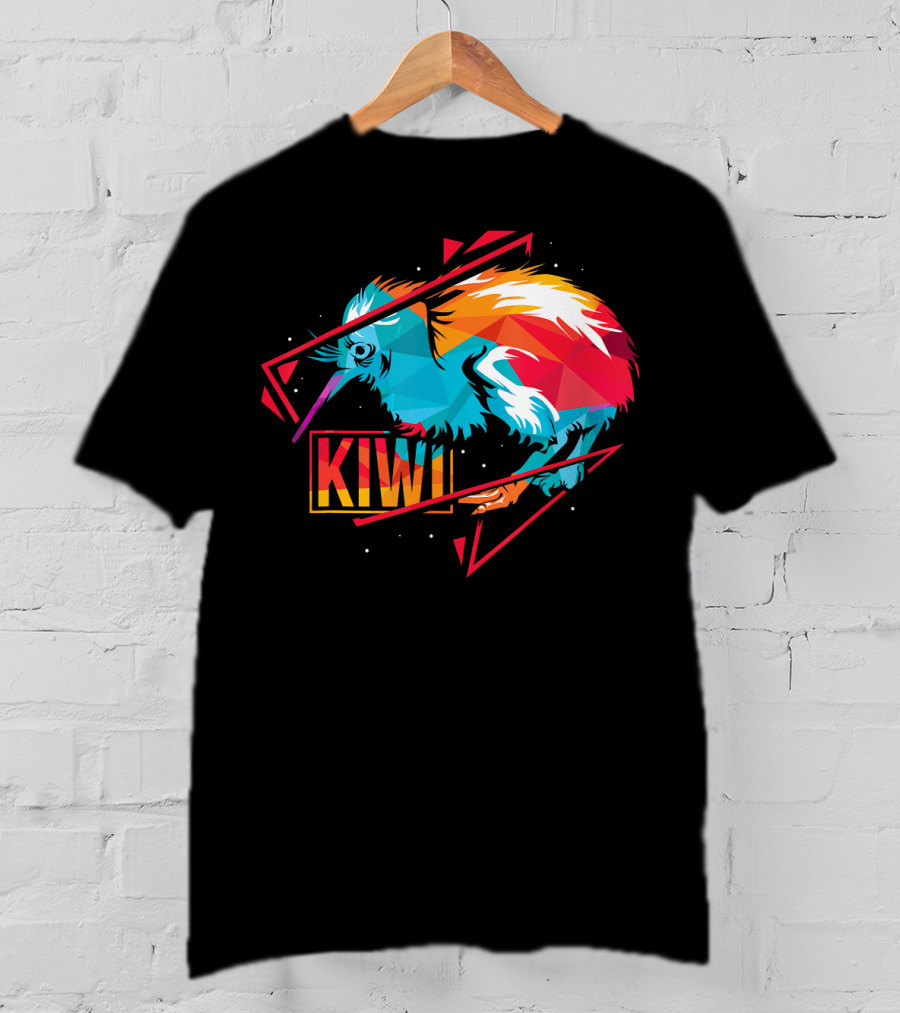 Cute Kiwi Bird New Zealand Colorful Geometric T-Shirt