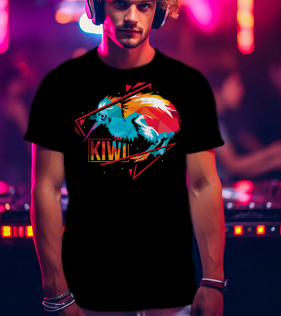 Cute Kiwi Bird New Zealand Colorful Geometric T-Shirt