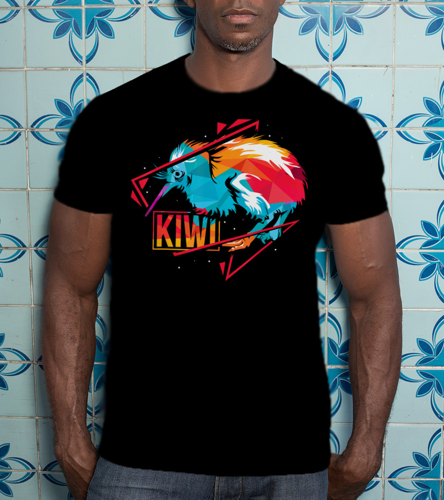 Cute Kiwi Bird New Zealand Colorful Geometric T-Shirt