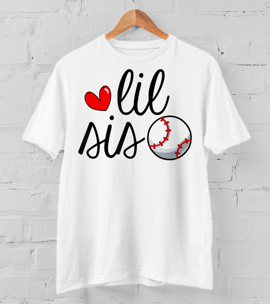 Lil Sis Heart Baseball Sports Playful T-Shirt