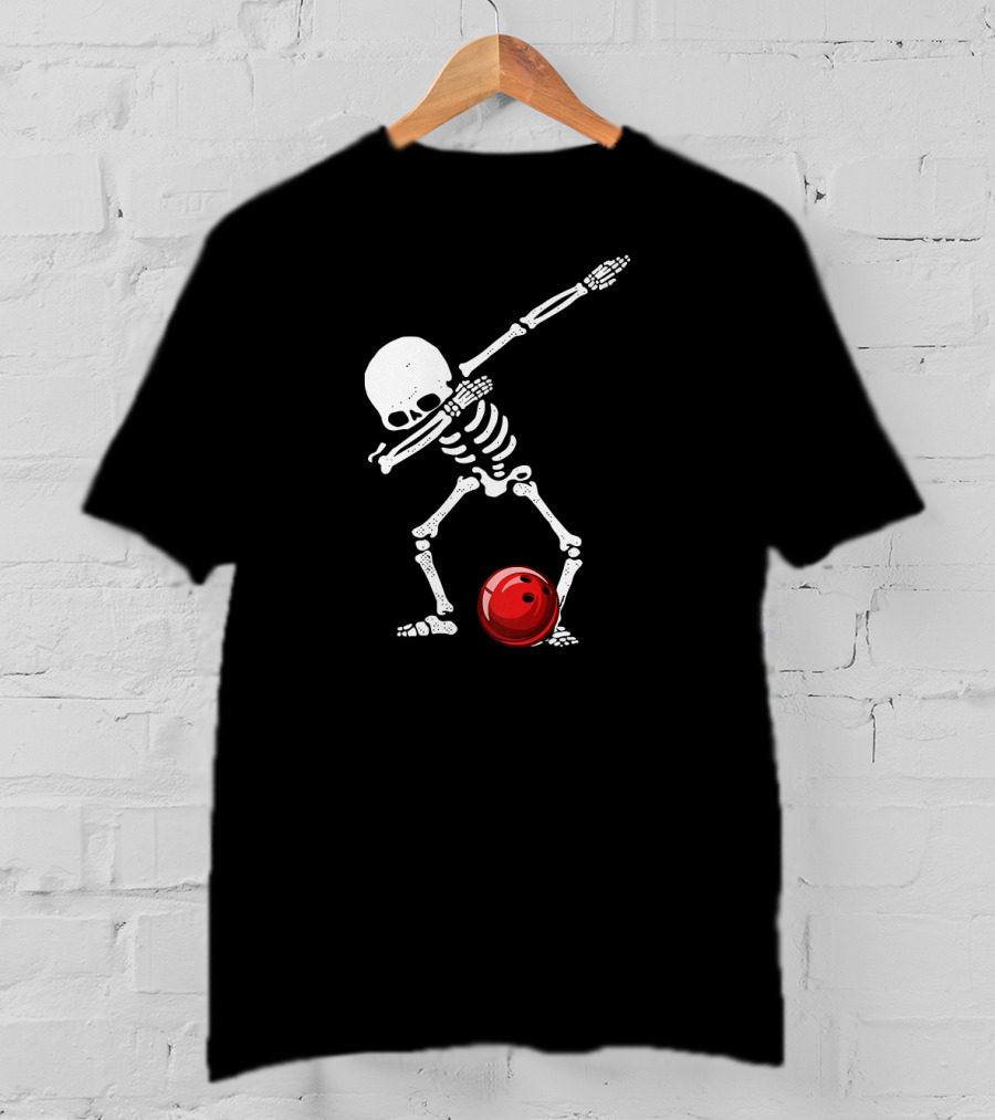 Dabbing Bowling Skeleton With Red Ball T-Shirt
