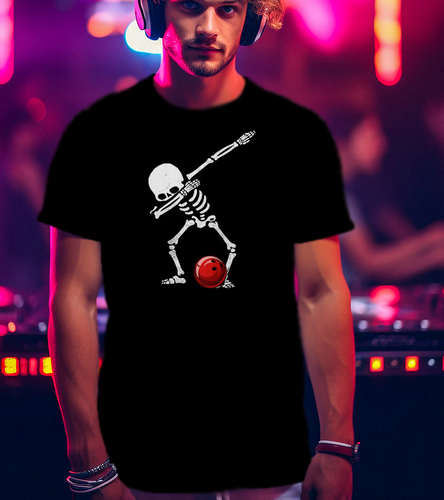Dabbing Bowling Skeleton With Red Ball T-Shirt
