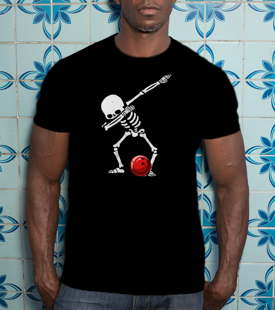 Dabbing Bowling Skeleton With Red Ball T-Shirt