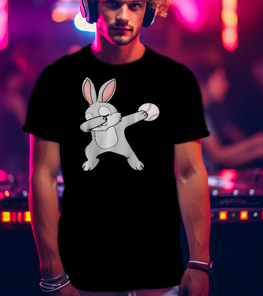 Dabbing Bunny With Baseball Easter Day T-Shirt