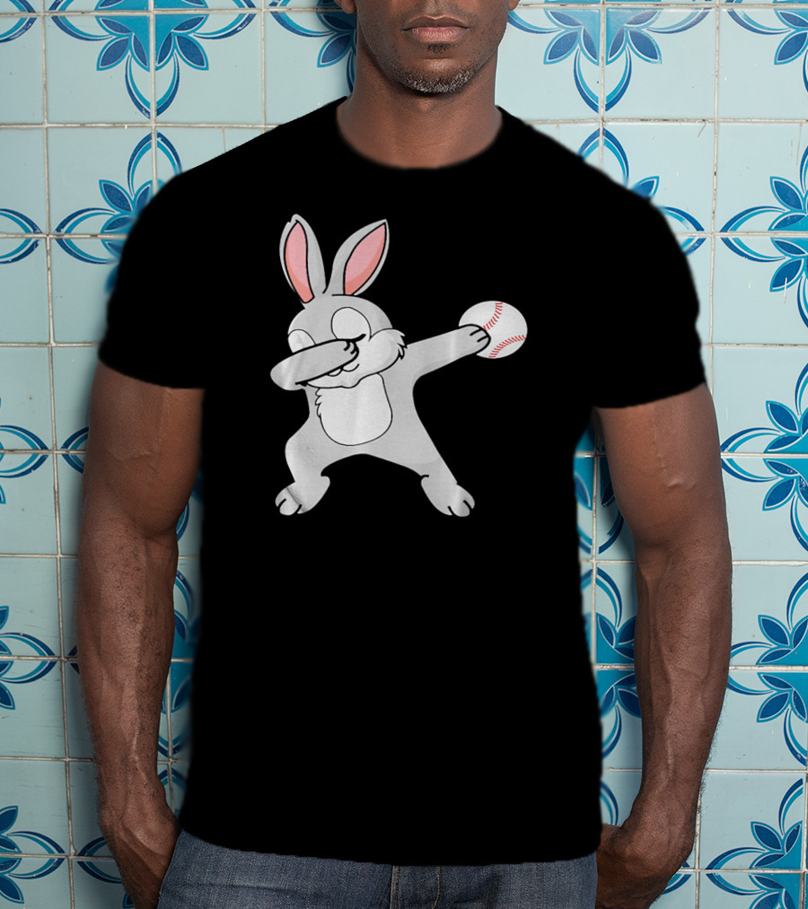 Dabbing Bunny With Baseball Easter Day T-Shirt