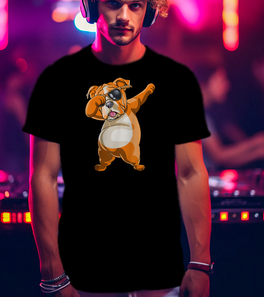 Dabbing English Bulldog Dog Dab With Sunglasses T-Shirt