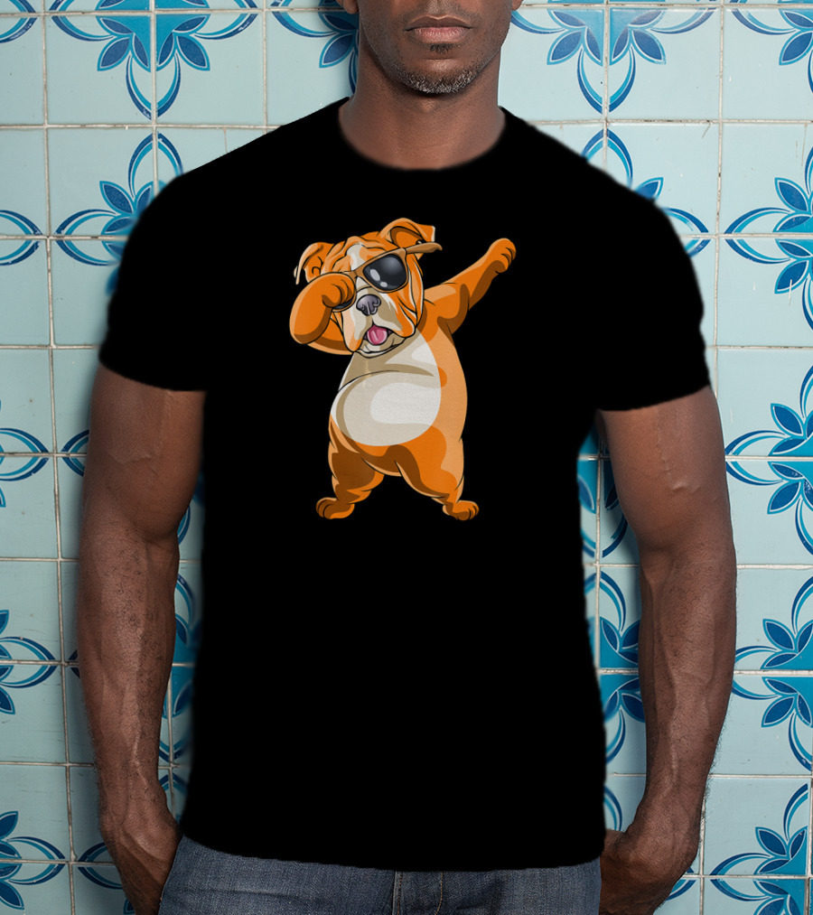 Dabbing English Bulldog Dog Dab With Sunglasses T-Shirt