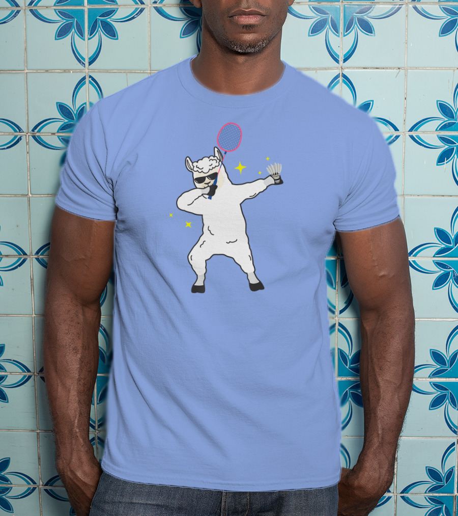 Dabbing Llama Badminton Racket And Shuttlecock T-Shirt