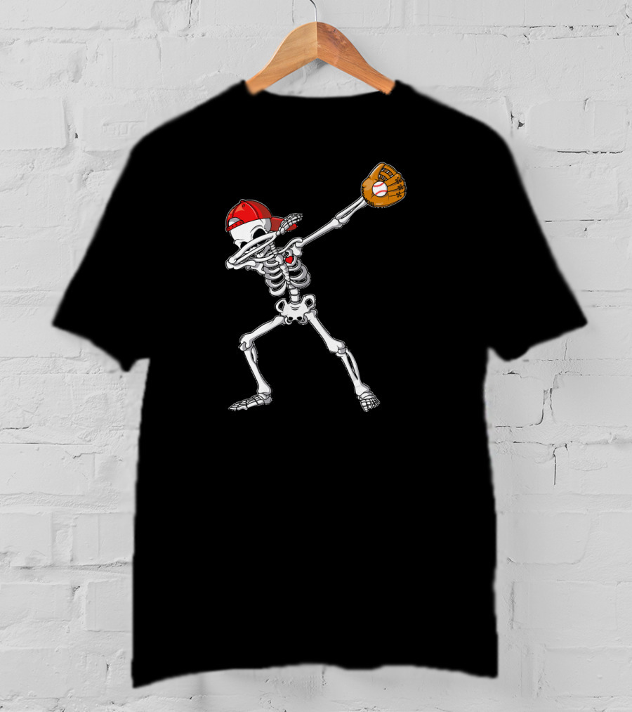 Dabbing Skeleton Baseball Dab Hip With Catcher's Glove And Cap T-Shirt