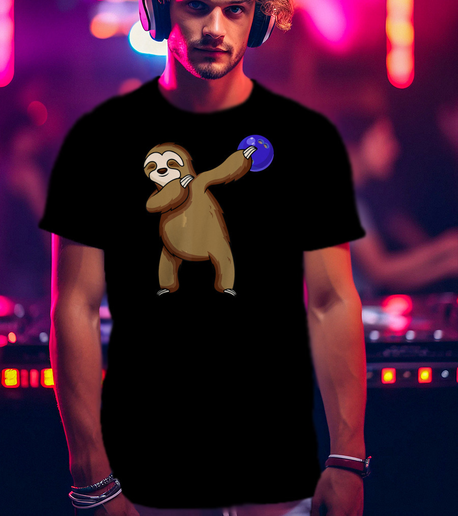 Dabbing Sloth Bowling With Blue Ball T-Shirt