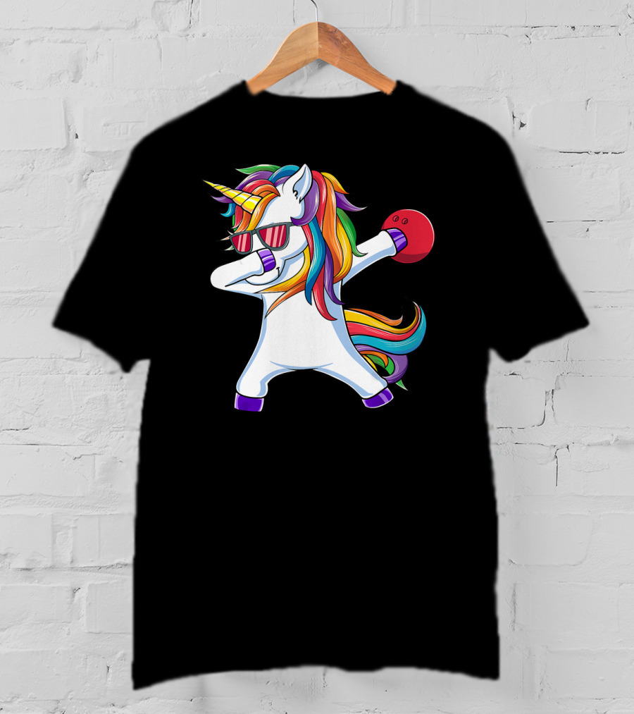 Dabbing Unicorn With Bowling Ball And Sunglasses Iconic T-Shirt