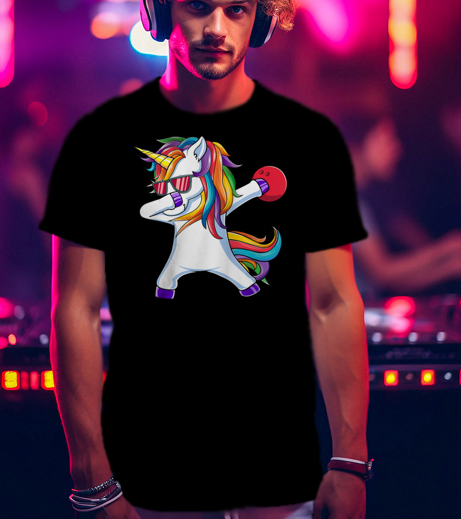 Dabbing Unicorn With Bowling Ball And Sunglasses Iconic T-Shirt