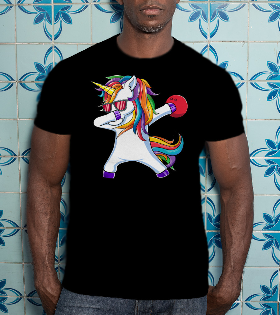 Dabbing Unicorn With Bowling Ball And Sunglasses Iconic T-Shirt