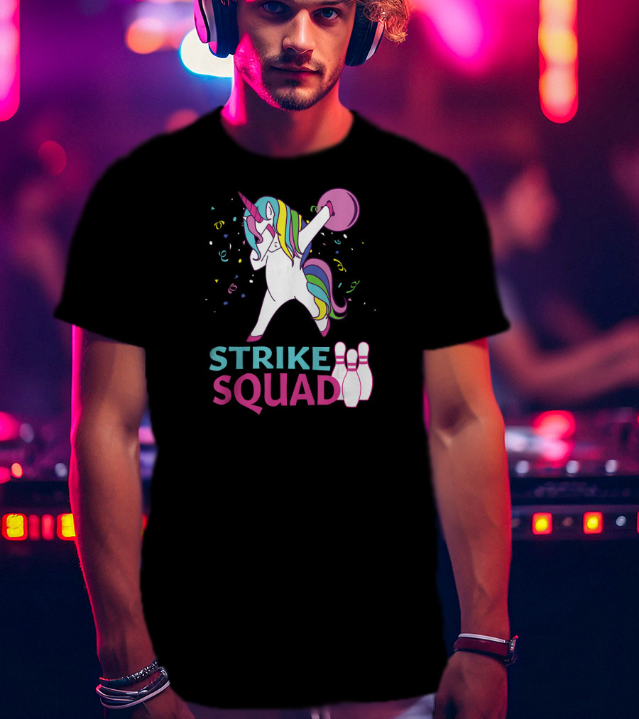 Strike Squad Dabbing Unicorn Bowling Team T-Shirt