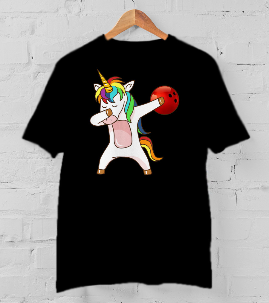 Dabbing Unicorn With Bowling Ball Rainbow Unico T-Shirt