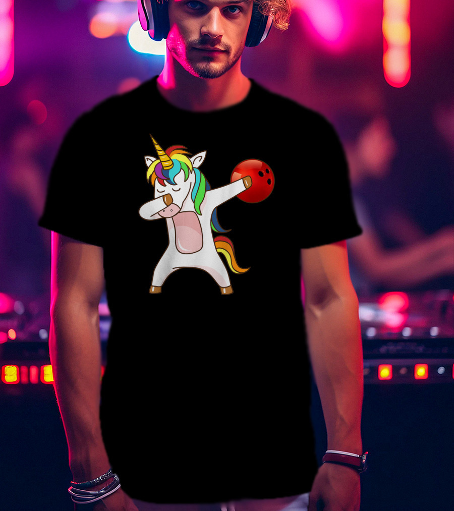 Dabbing Unicorn With Bowling Ball Rainbow Unico T-Shirt