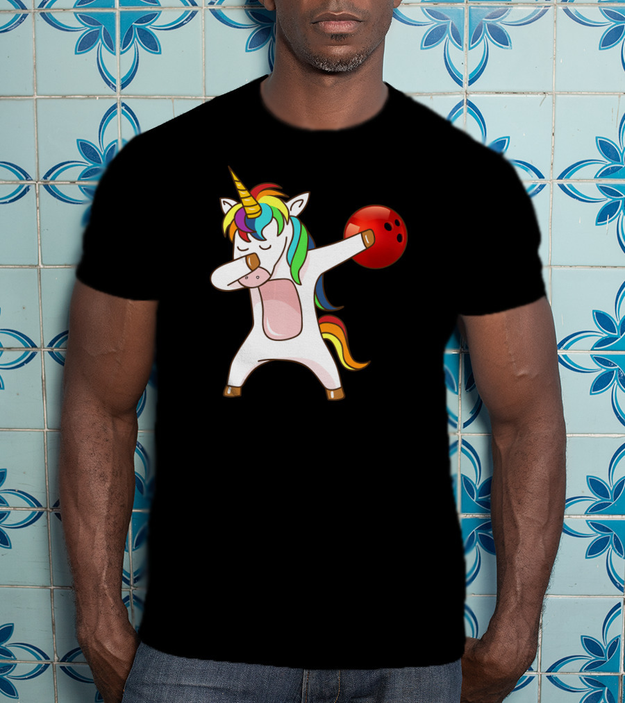Dabbing Unicorn With Bowling Ball Rainbow Unico T-Shirt