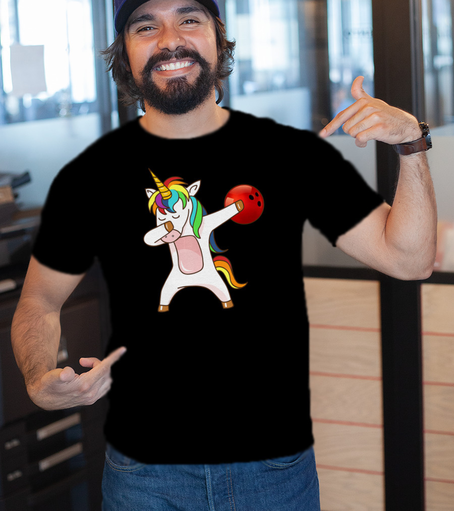 Dabbing Unicorn With Bowling Ball Rainbow Unico T-Shirt