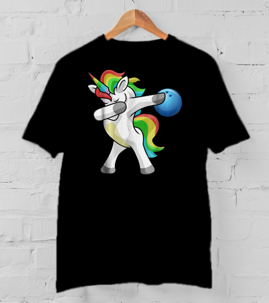 Dabbing Unicorn Rainbow Bowling Funny Dab T-Shirt