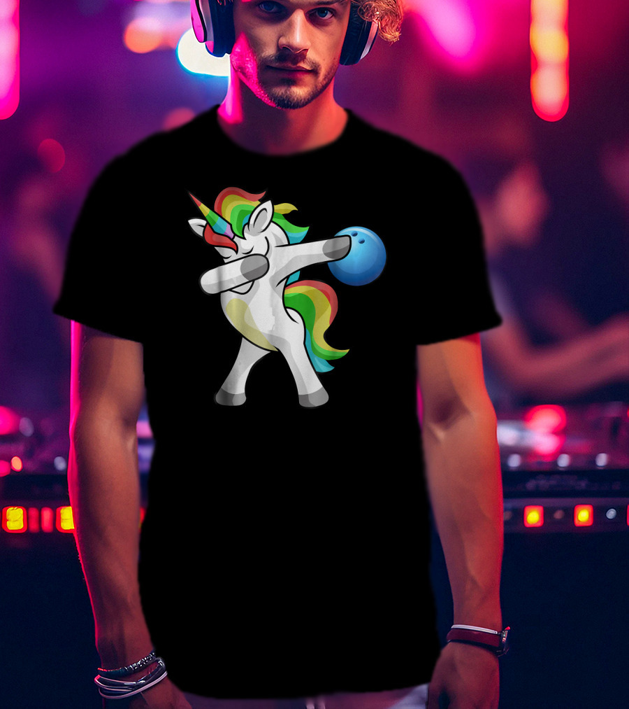 Dabbing Unicorn Rainbow Bowling Funny Dab T-Shirt