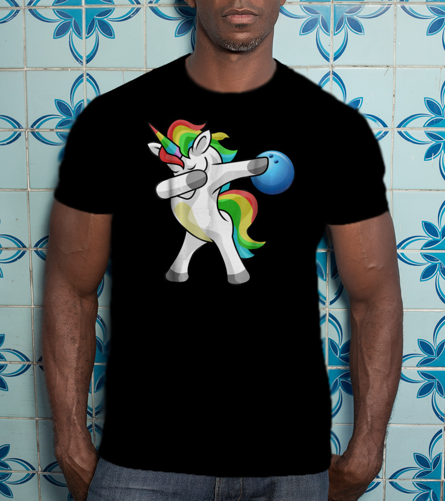 Dabbing Unicorn Rainbow Bowling Funny Dab T-Shirt