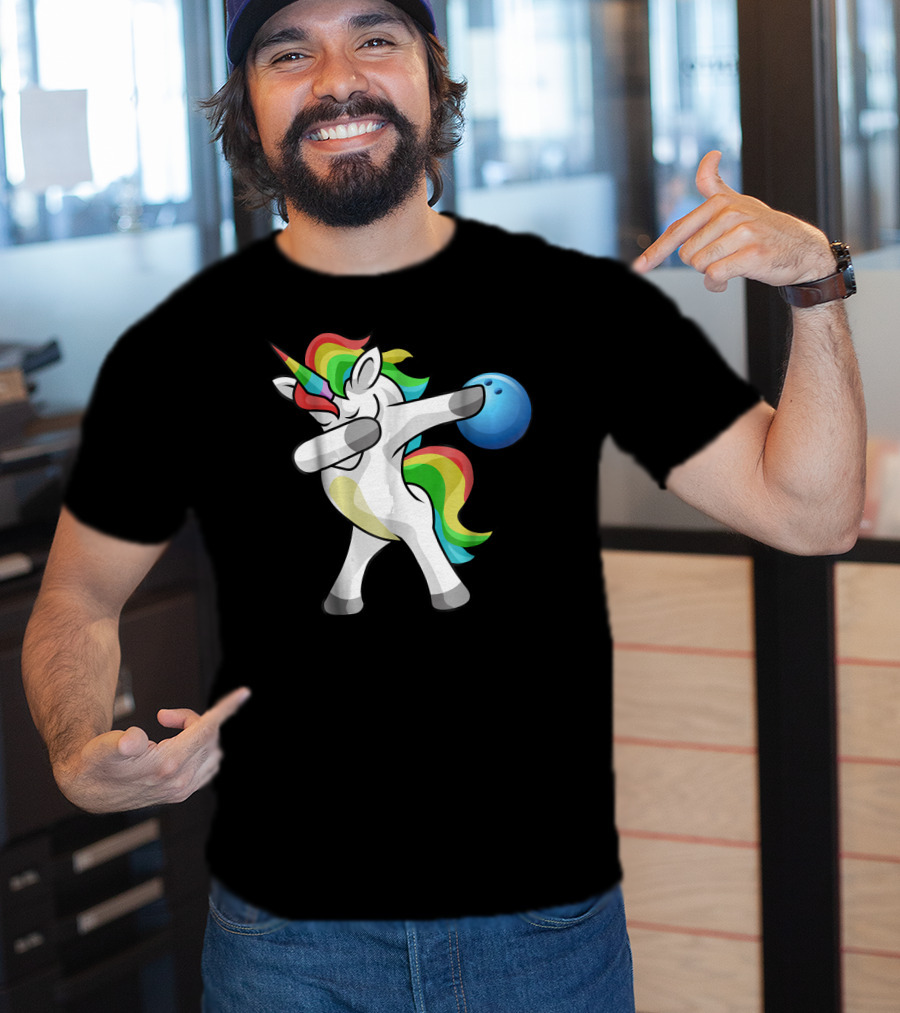 Dabbing Unicorn Rainbow Bowling Funny Dab T-Shirt