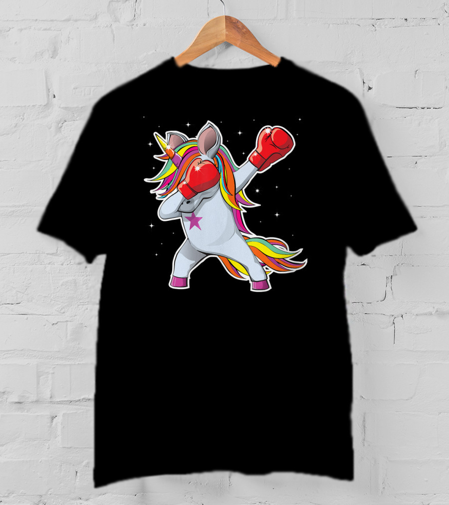Dabbing Boxing Unicorn With Rainbow Mane And Red Gloves Girl Squad Rules T-Shirt