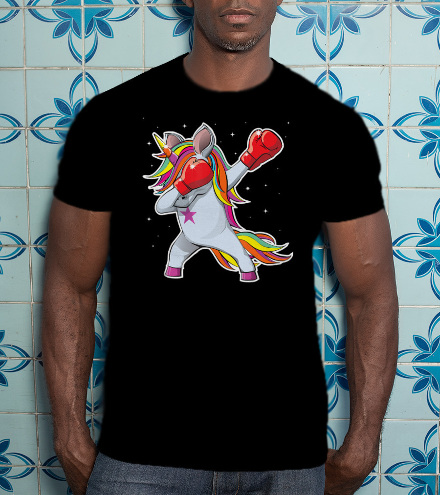 Dabbing Boxing Unicorn With Rainbow Mane And Red Gloves Girl Squad Rules T-Shirt