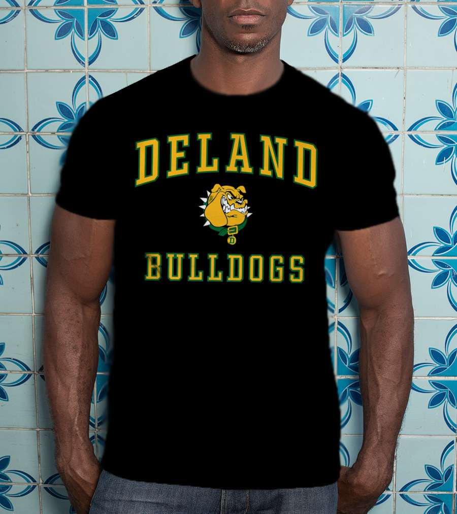 DeLand High School Bulldogs Mascot Logo Yellow Green Text T-Shirt
