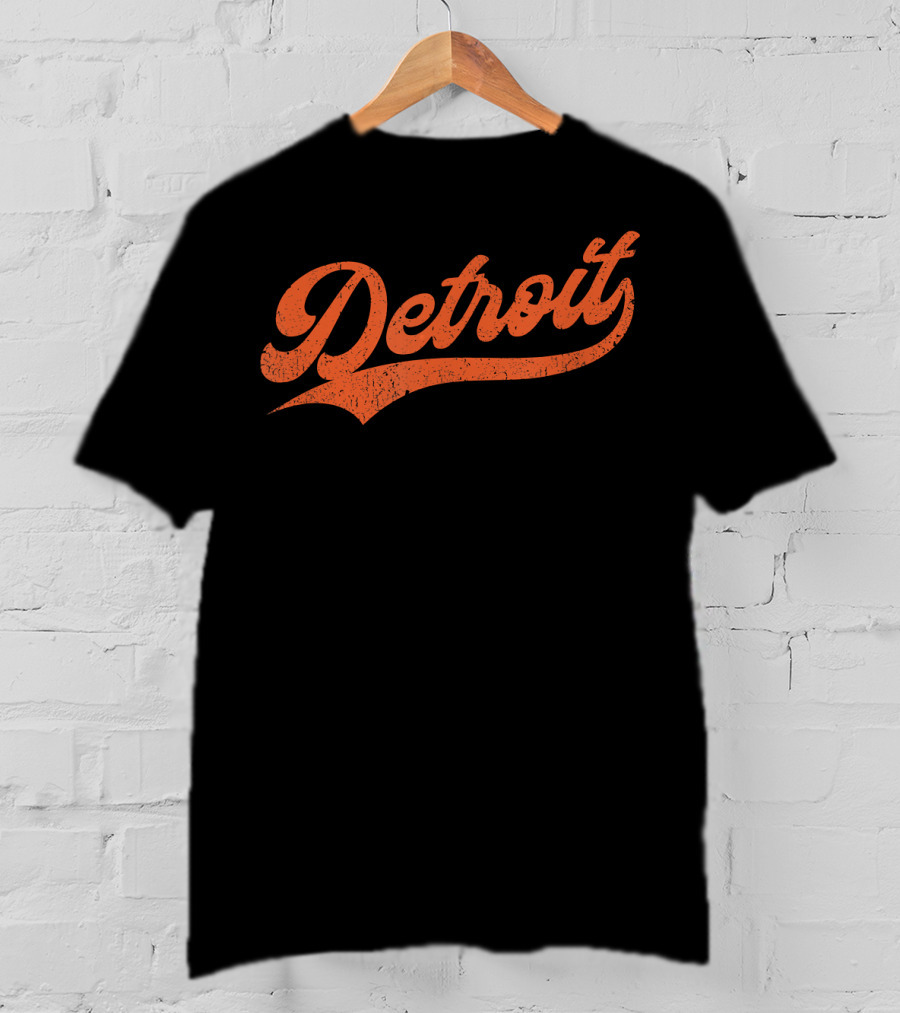 Detroit Vintage Baseball Script Logo Michigan Sports Retro T-Shirt