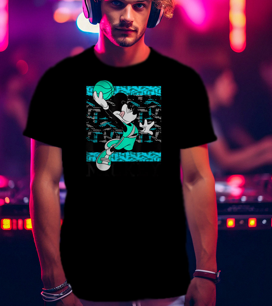 Mickey Mouse Basketball Slam Dunk Teal T-Shirt