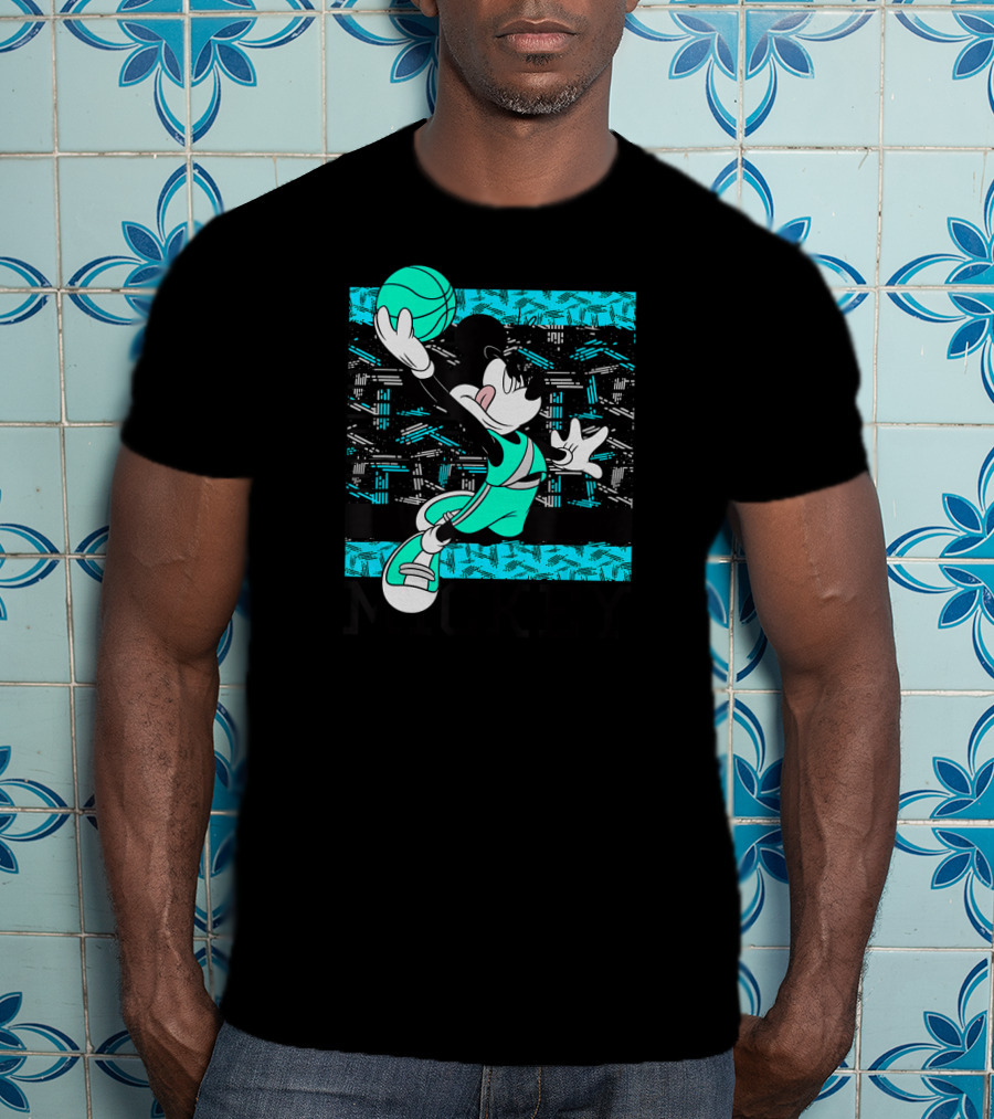 Mickey Mouse Basketball Slam Dunk Teal T-Shirt