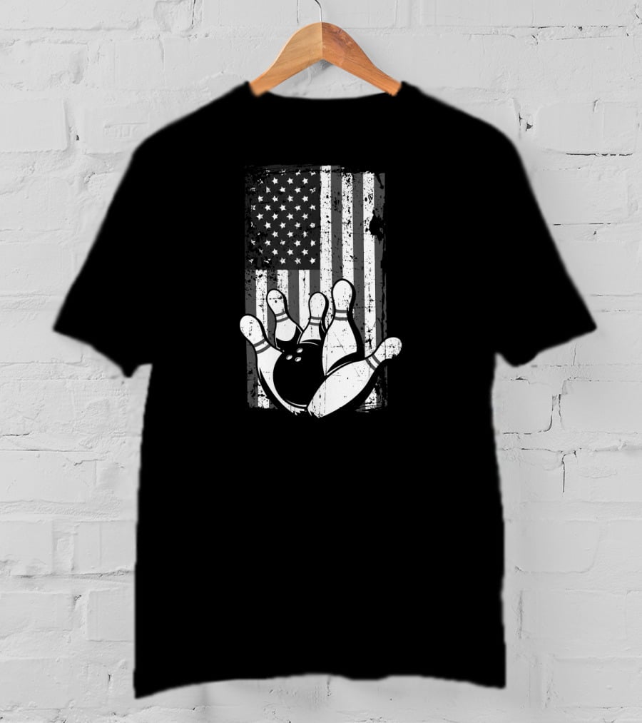 Distressed American Flag Bowling Spare Split Iconic T-Shirt