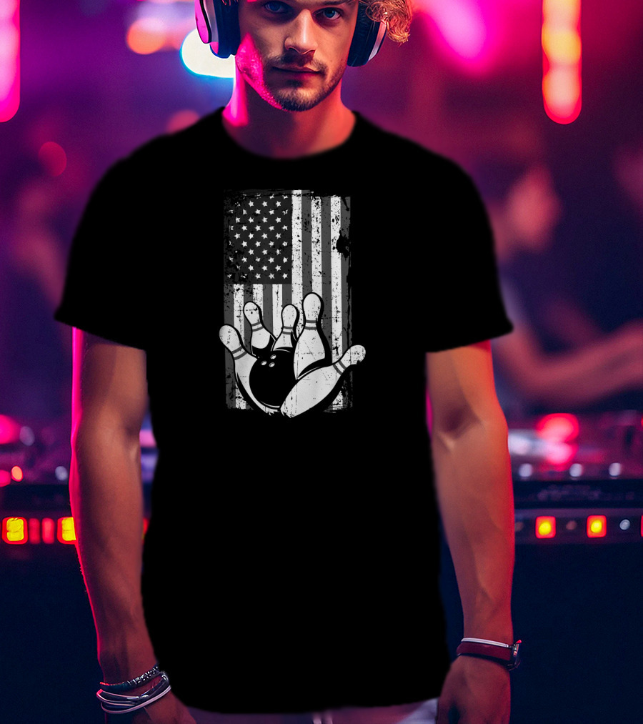 Distressed American Flag Bowling Spare Split Iconic T-Shirt