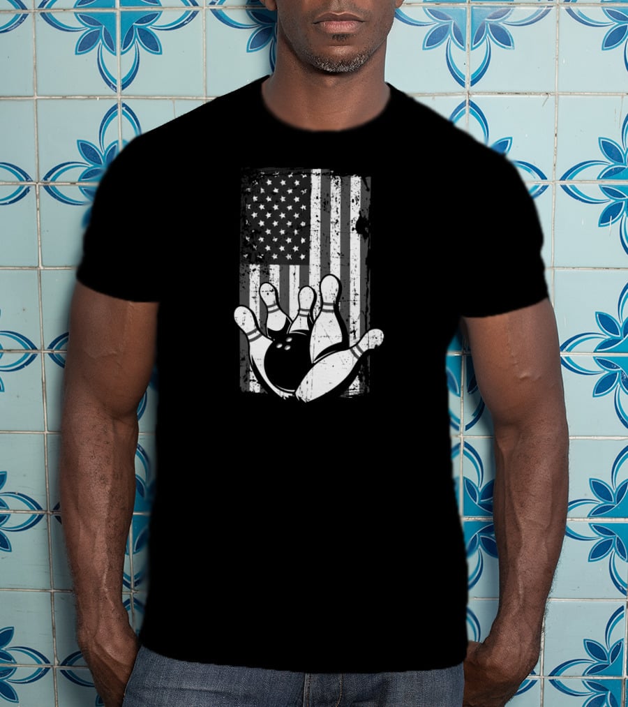 Distressed American Flag Bowling Spare Split Iconic T-Shirt