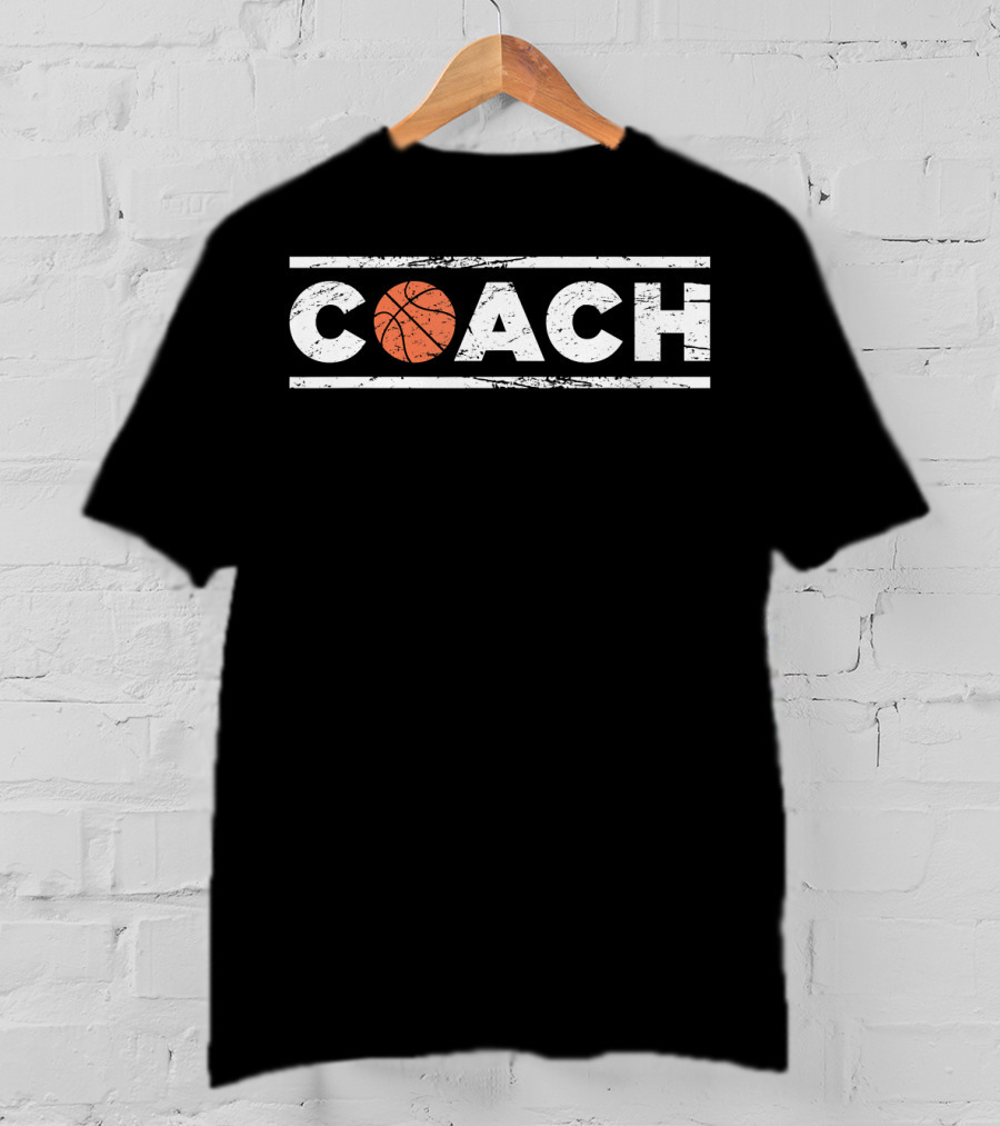 Distressed Basketball Coach Bold Lettering T-Shirt