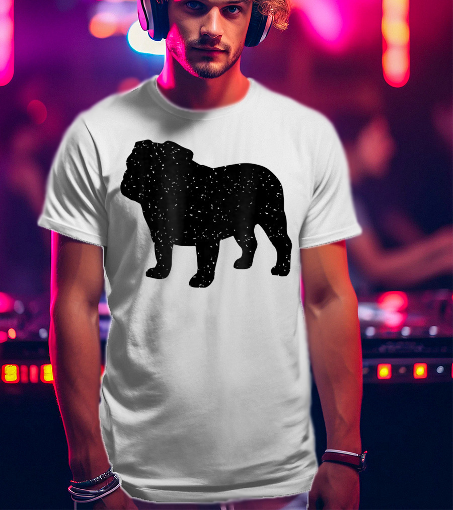 Distressed Black English Bulldog T-Shirt