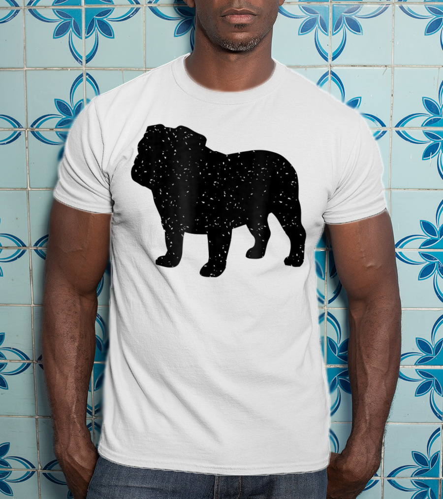 Distressed Black English Bulldog T-Shirt