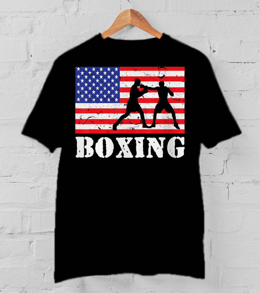 Distressed Boxing USA American Flag With Fighters T-Shirt