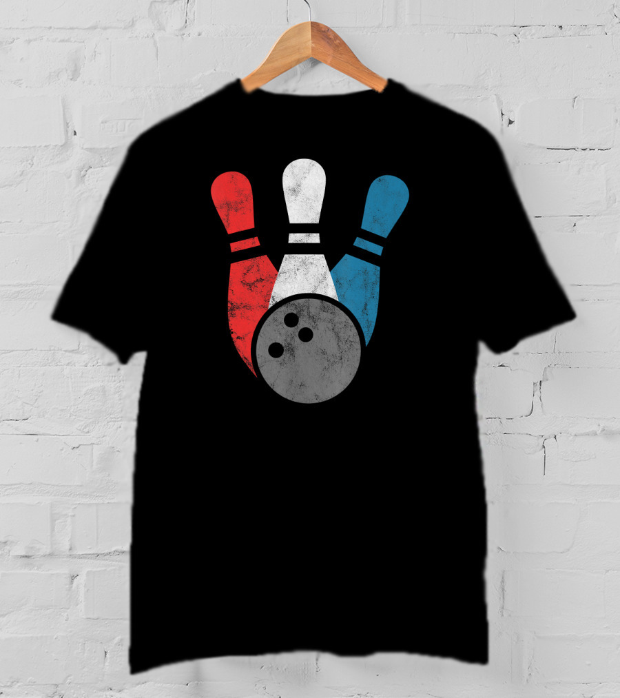 Distressed Bowling Red White Blue Bowling Pins T-Shirt