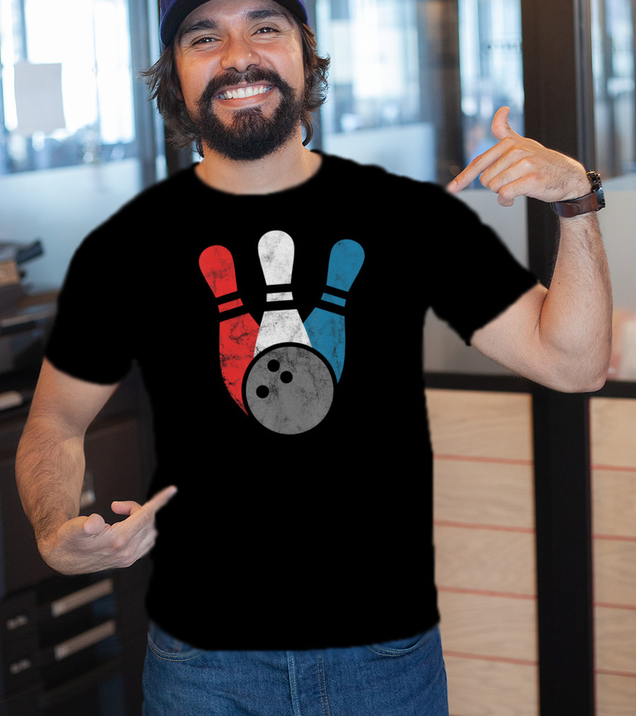 Distressed Bowling Red White Blue Bowling Pins T-Shirt