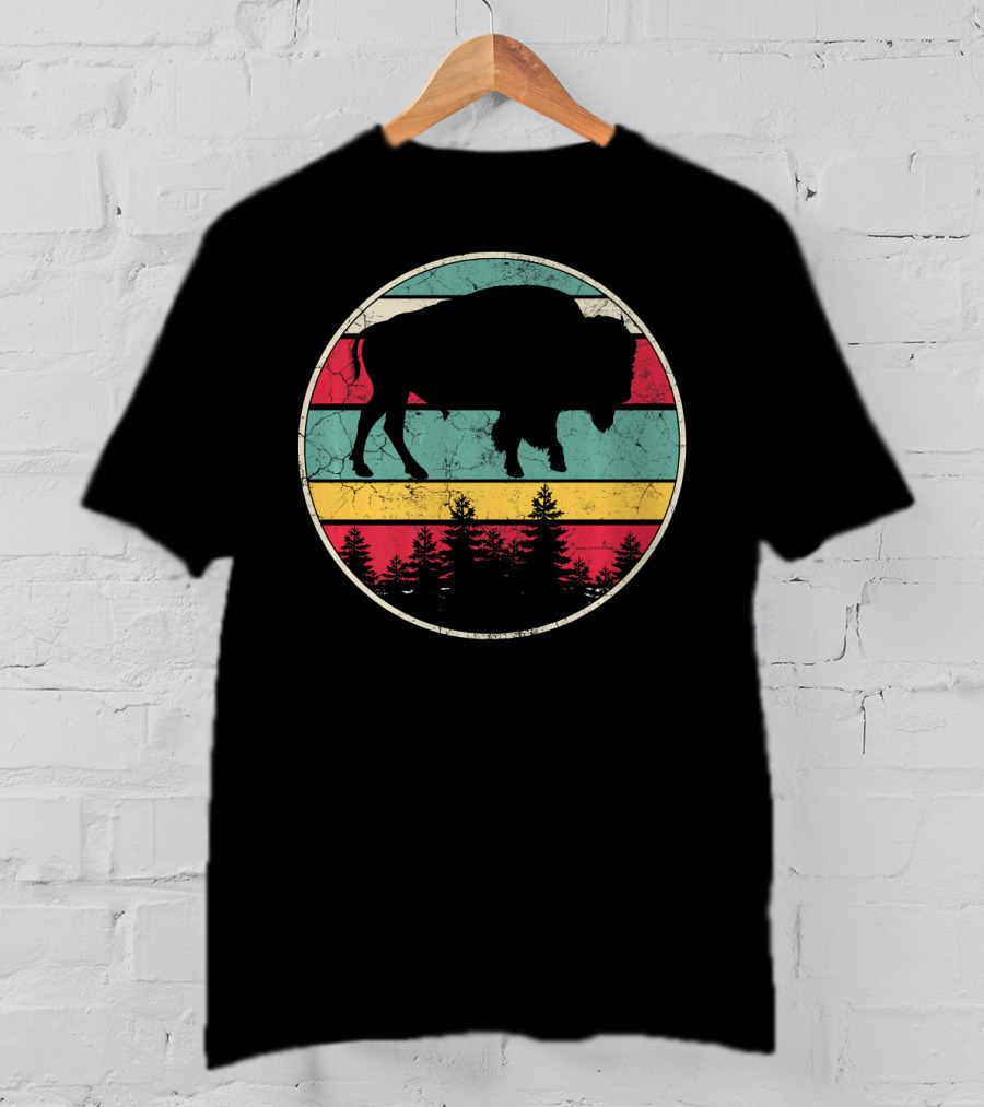 Buffalo Bison Distressed Vintage Forest T-Shirt