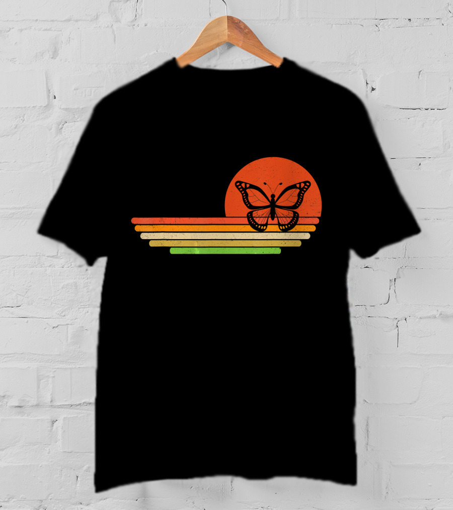 Distressed Butterfly Retro Sunset Stripes T-Shirt