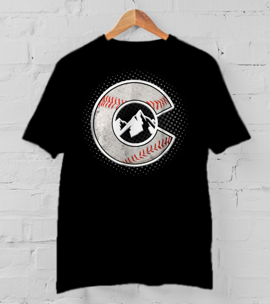 Distressed Colorado Baseball C With Mountain And Stitching T-Shirt