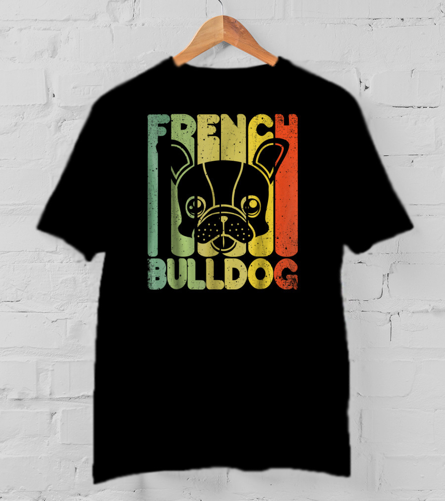 Distressed French Bulldog Vintage Rainbow Stripes T-Shirt