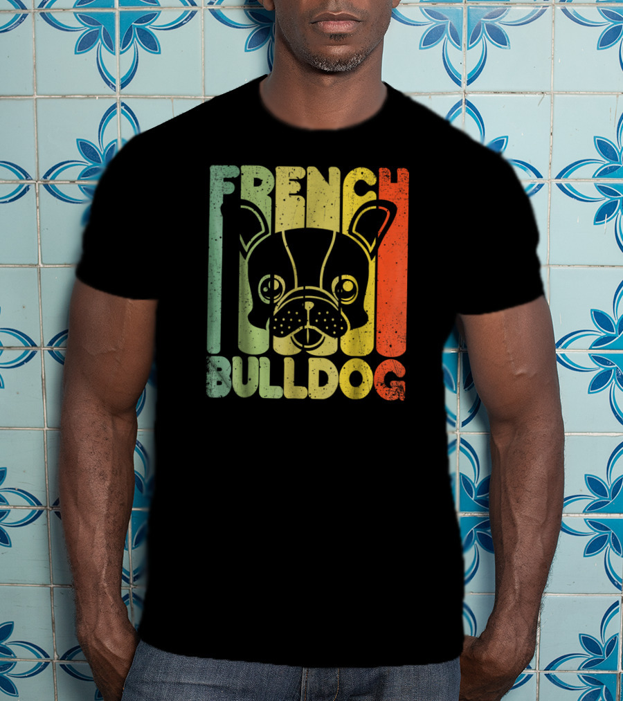 Distressed French Bulldog Vintage Rainbow Stripes T-Shirt