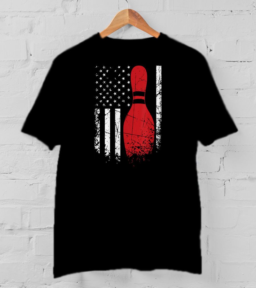 Distressed Patriotic Flag With Bowling Pin T-Shirt