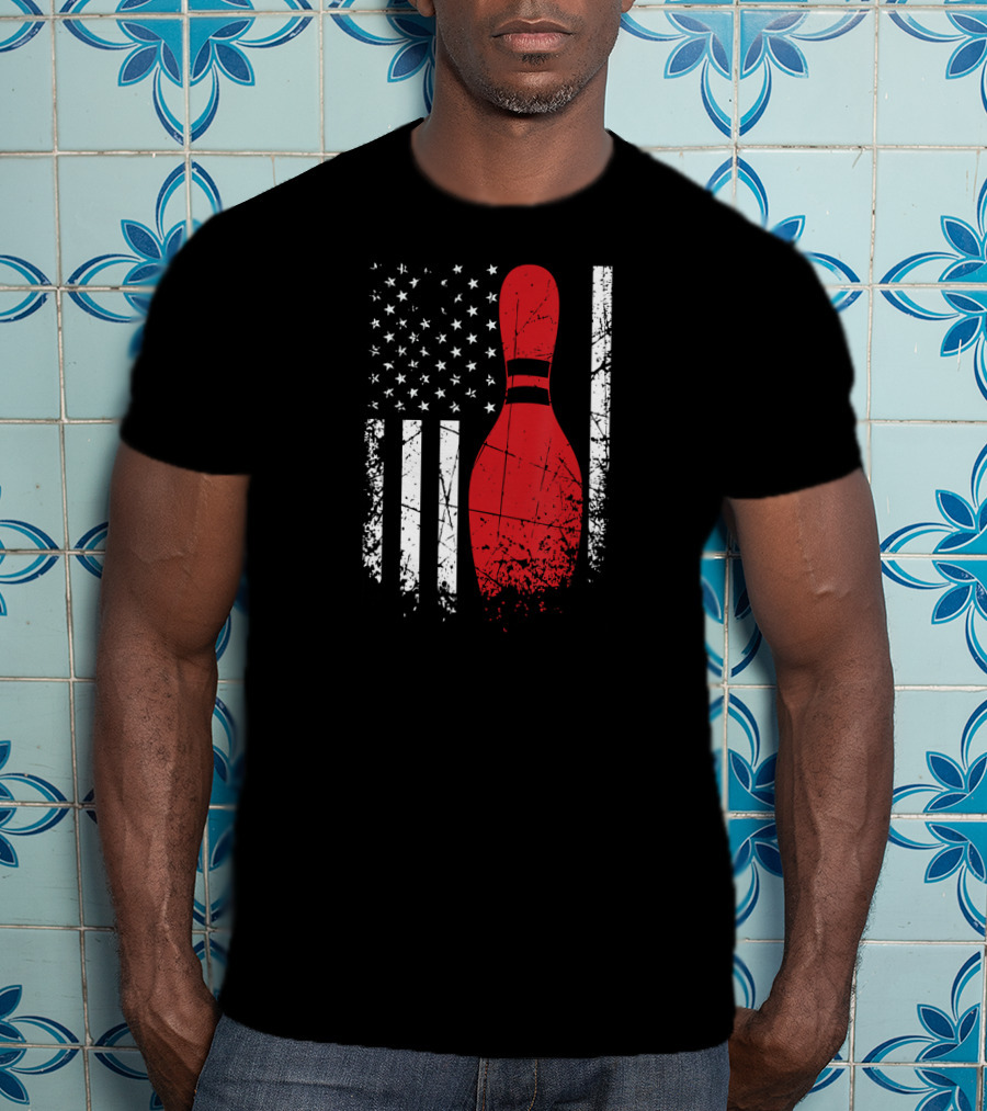 Distressed Patriotic Flag With Bowling Pin T-Shirt
